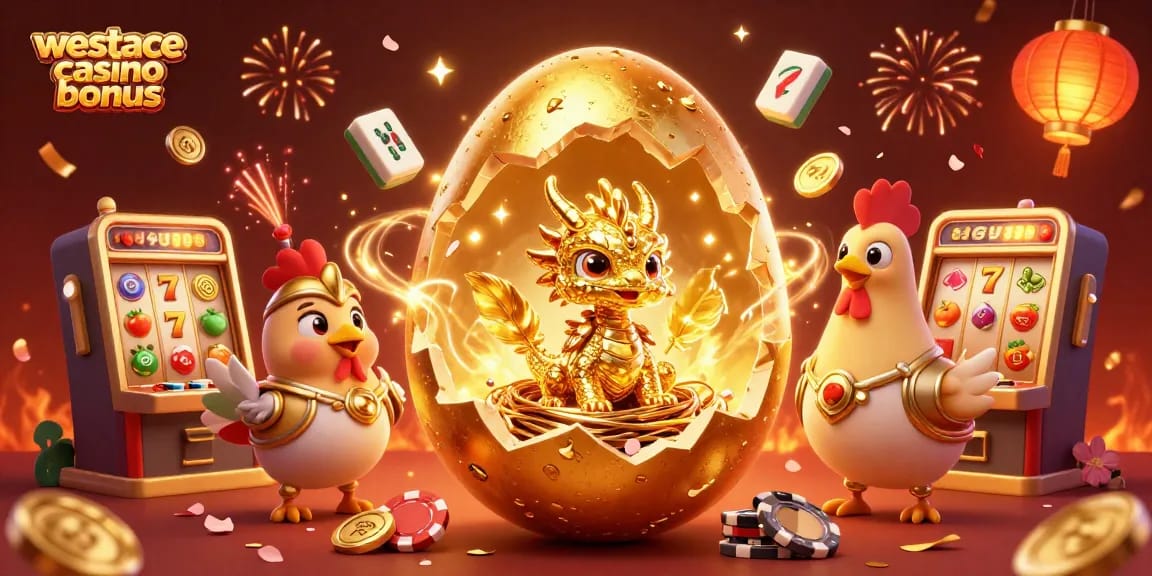 Découvrez l'offre du bonus Westace Casino avec un dragon doré sur des jetons de poker.