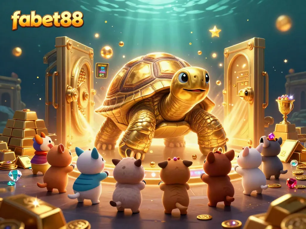 Engage with fabet88 at a dynamic gaming scene featuring a golden tortoise pinball machine.