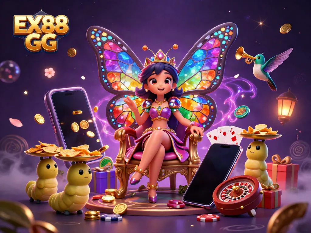 Experience thrilling online play with EX88 GG's immersive casino fantasy scene showcasing vivid game elements.